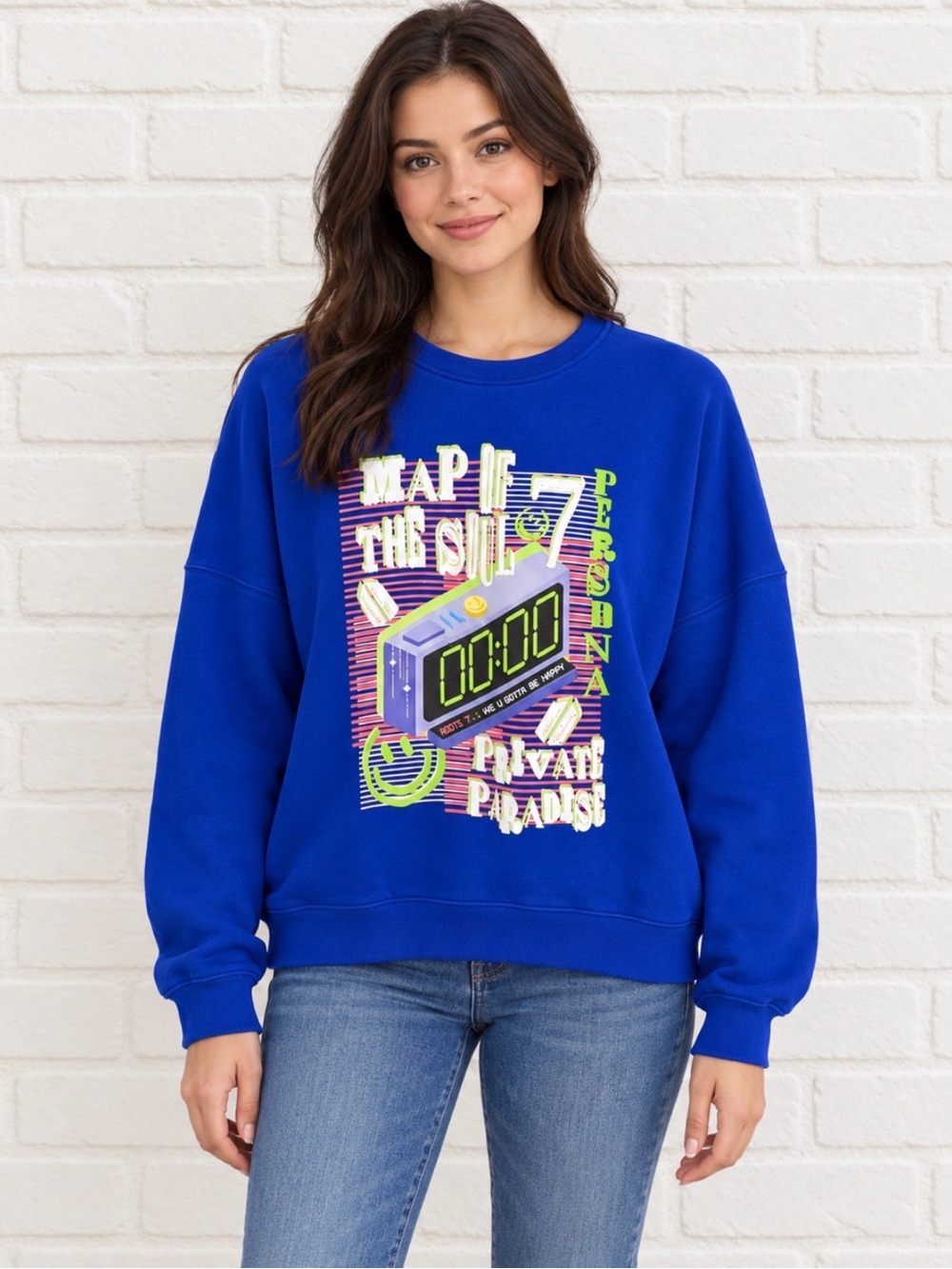 Private Paradise Zero O'Clock Blue Cotton Sweatshirt Size XL